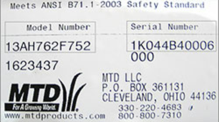 Étiquette plaque numéro de série MTD