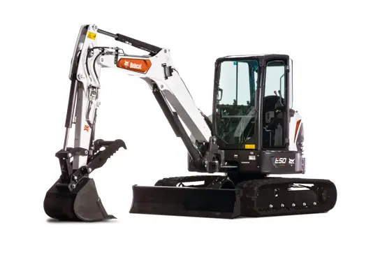 7550 PELLE BOBCAT E50 CHENILLES DE CAOUTCHOUC ET POUCE HYDRAULIQUE